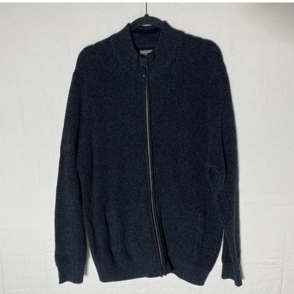 Denver Hayes Dark Grey Waffle Knit Full Zip Mock Neck Cardigan Sweater L - Picture 1 of 16